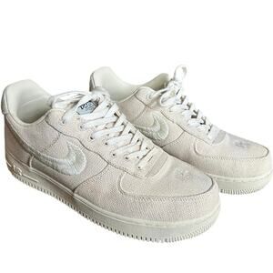Nike Air Force 1 Low Stussy Linen Fossil Beige Canvas Sneakers Men US 9
